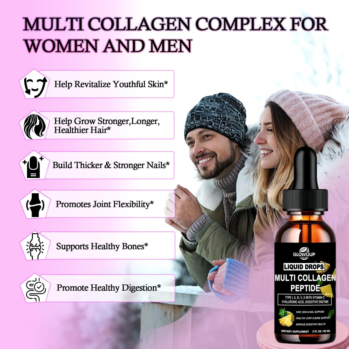 Multi Collagen Peptides Liquid Drops with Hyaluronic Acid – Hair, Skin & Joints