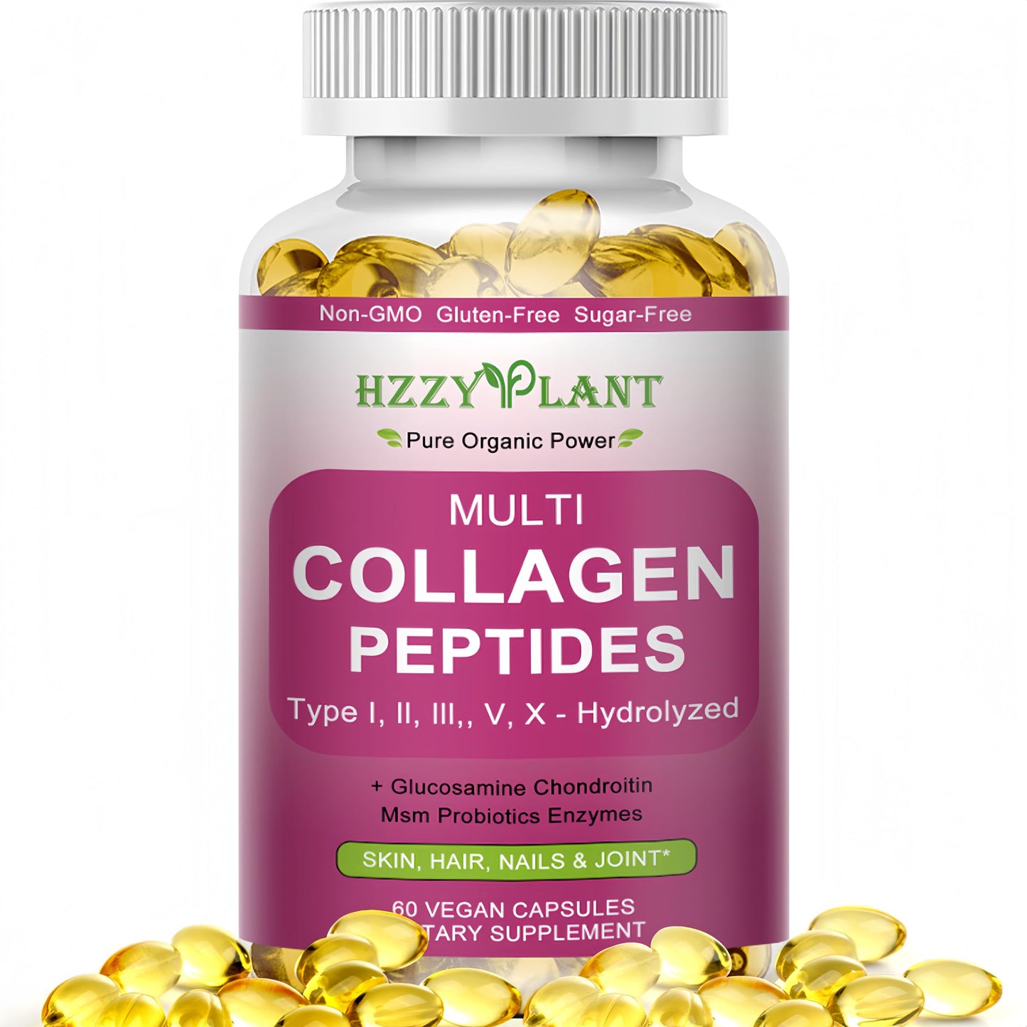 Multi Collagen Peptides Softgels - Types I, II, III, V, X | Biotin, Vitamin C, Hyaluronic Acid | 60 Servings