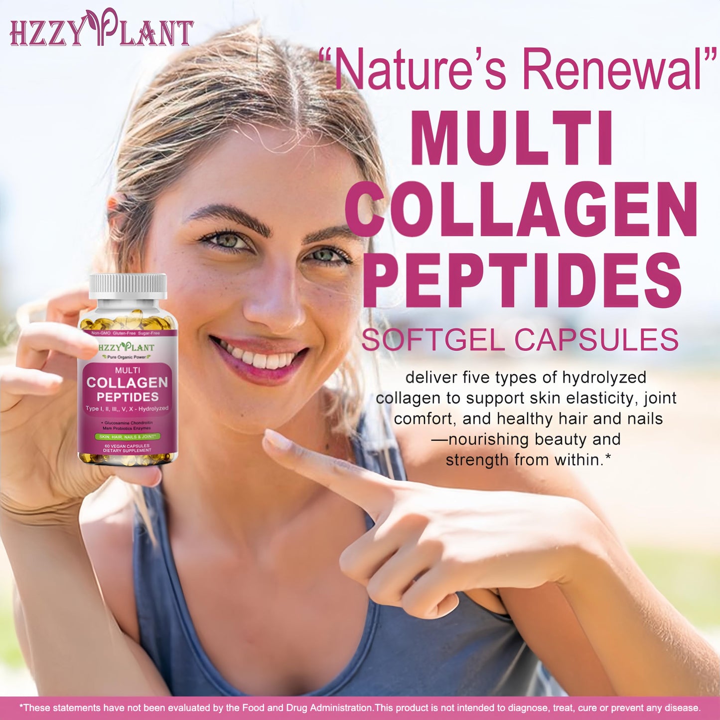 Multi Collagen Peptides Softgels - Types I, II, III, V, X | Biotin, Vitamin C, Hyaluronic Acid | 60 Servings