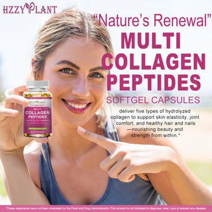 Multi Collagen Peptides Softgels - Types I, II, III, V, X | Biotin, Vitamin C, Hyaluronic Acid | 60 Servings