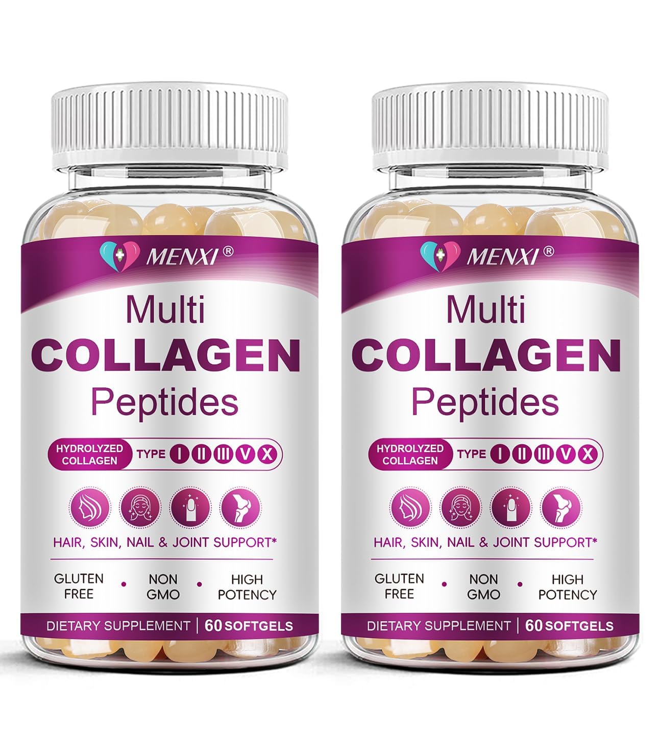 Multi Collagen Peptides Softgels - Types I II III V X with Biotin Vitamin C Hyaluronic Acid