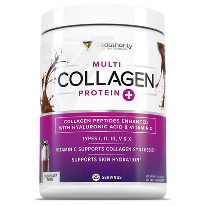 Multi Collagen Peptides Powder for Women - Chocolate, Types I-II-III-V-X, Vitamin C & Hyaluronic Acid (30 Servings)