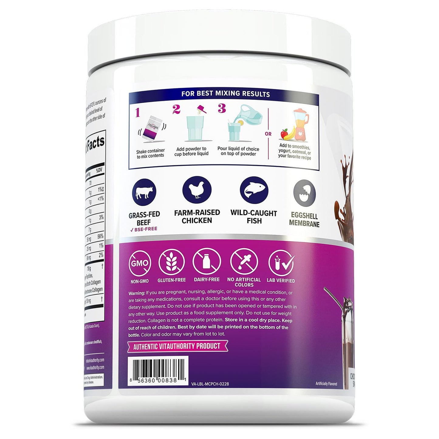 Multi Collagen Peptides Powder for Women - Chocolate, Types I-II-III-V-X, Vitamin C & Hyaluronic Acid (30 Servings)