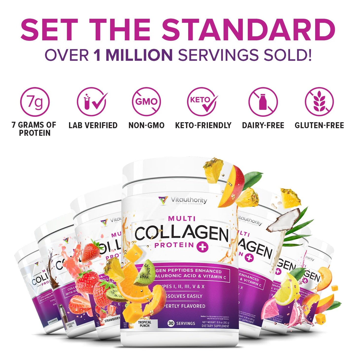 Multi Collagen Peptides Powder for Women - Chocolate, Types I-II-III-V-X, Vitamin C & Hyaluronic Acid (30 Servings)
