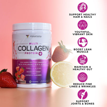 Multi Collagen Peptides Powder for Women - Chocolate, Types I-II-III-V-X, Vitamin C & Hyaluronic Acid (30 Servings)