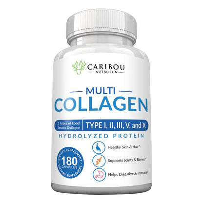 Multi Collagen Pills – 180 Capsules | Types I–X | Grass-Fed Beef, Wild Fish, Eggshell