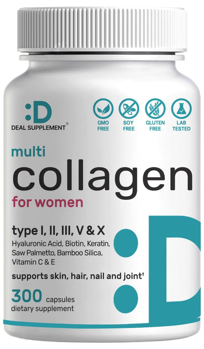 11-in-1 Multi Collagen Supplement – 300 Capsules w/ Vitamin C & Biotin