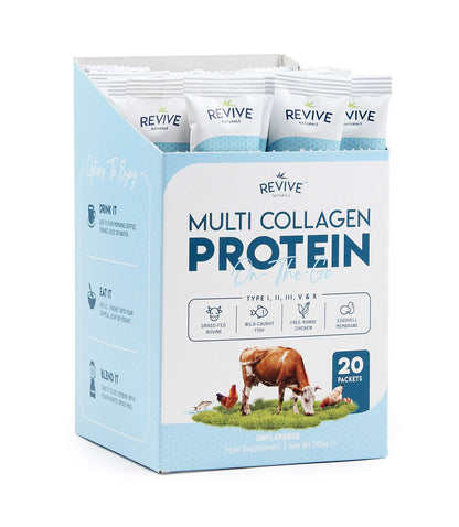 Multi Collagen Protein Powder Packets – Types I, II, III, V & X | Grass-Fed Bovine, Wild-Caught Fish, Free-Range Chicken & Eggshell Collagen | Non-GMO, Halal | 10g per Scoop | 20 Packets