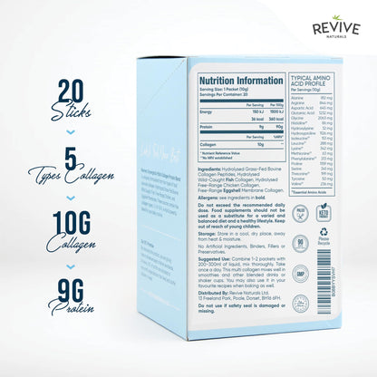 Multi Collagen Protein Powder Packets – Types I, II, III, V & X | Grass-Fed Bovine, Wild-Caught Fish, Free-Range Chicken & Eggshell Collagen | Non-GMO, Halal | 10g per Scoop | 20 Packets