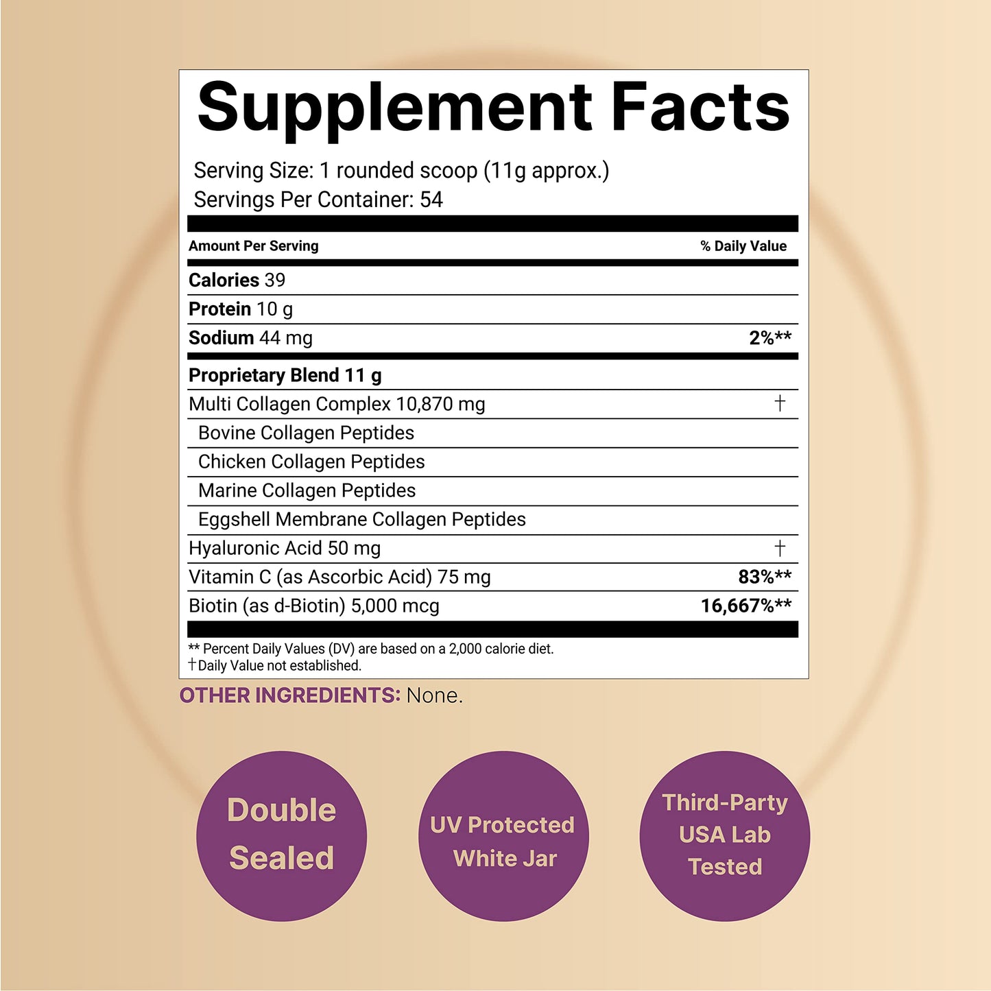 Multi Collagen Protein Powder 600g - 5 Types I/II/III/V/X, Biotin & Vitamin C