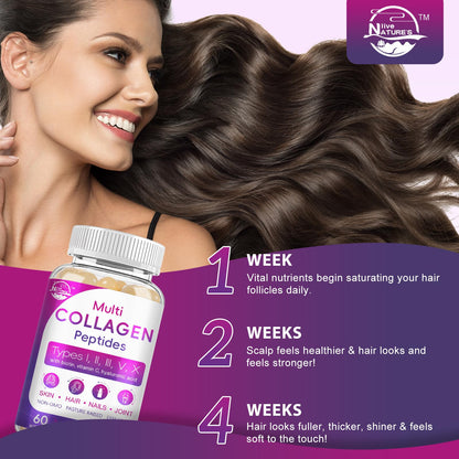 Multi Collagen Softgel - Type I, II, III, V, X | Biotin, Vitamin C & Hyaluronic Acid | Grass-Fed, Non-GMO, 60 Softgels
