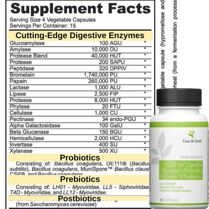 FODMAP Digestive Enzymes with Probiotics, Prebiotics & Postbiotics | Low FODMAP Certified for IBS & SIBO | Gut Health