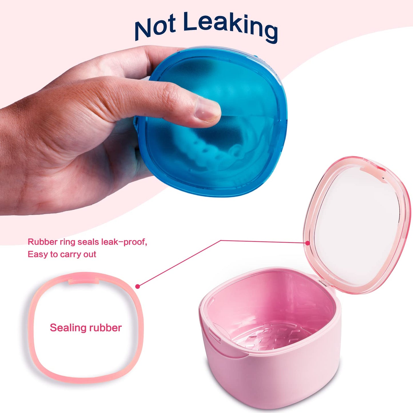 Denture Bath Case – Pink Retainer Cleaning Box | No-Leak Denture Case