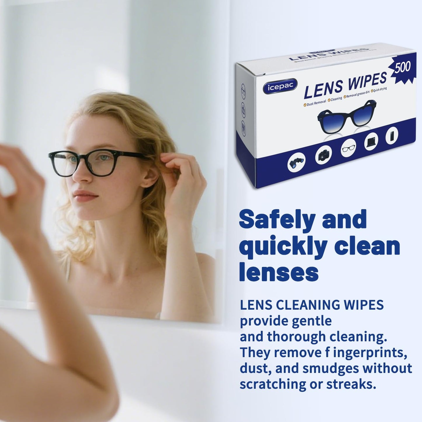 Lens Wipes for Eyeglasses – 500 Count, Pre-moistened, Streak-Free, Scratch-Free