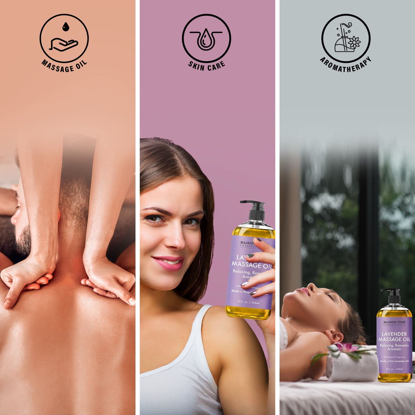MAJESTIC PURE Lavender Massage Oil - 8 oz | Relaxing & Natural Oils for Massage Therapy