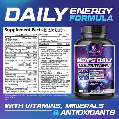 Multivitamin for Men - Immune & Energy Support | Non-GMO 60 Capsules
