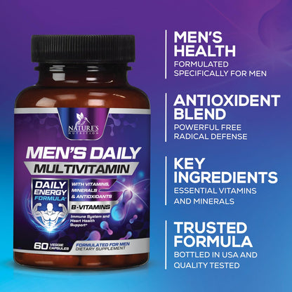 Multivitamin for Men - Immune & Energy Support | Non-GMO 60 Capsules