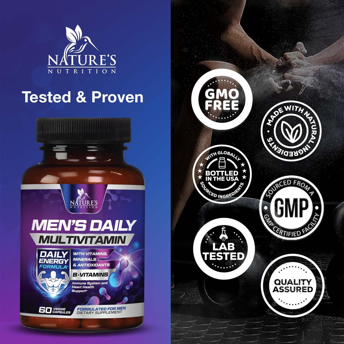 Multivitamin for Men - Immune & Energy Support | Non-GMO 60 Capsules