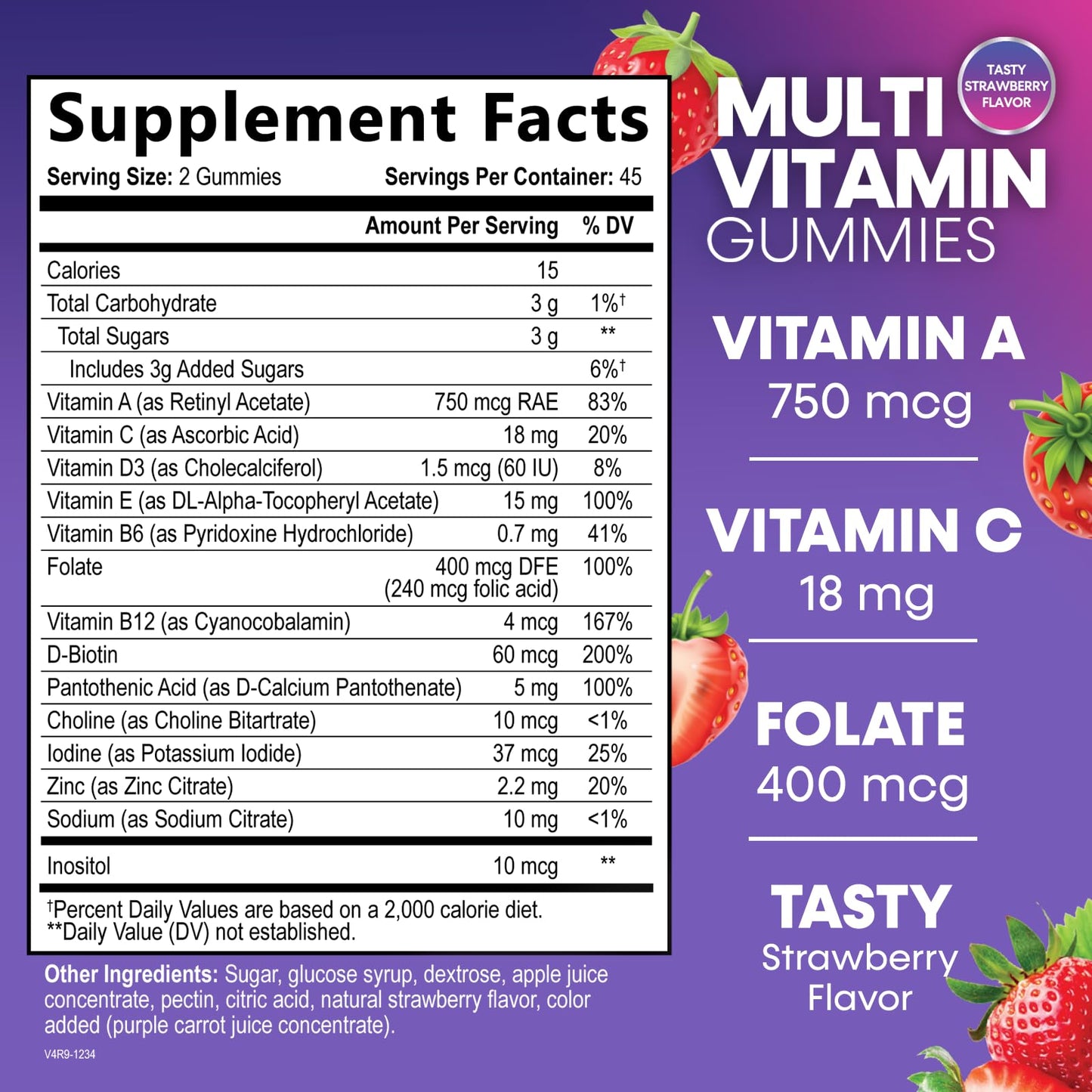 Multivitamin Gummies for Adults – Immune Support (A, C, D, B12) 90 Gummies