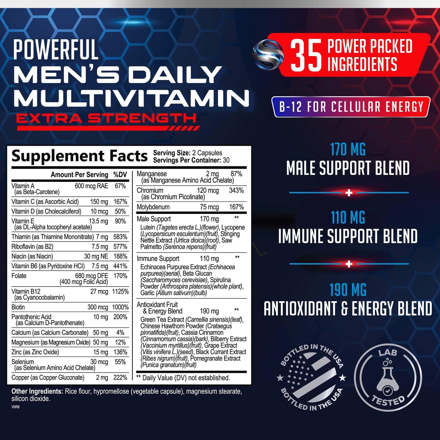 Multivitamin for Men - Immune Support, Non-GMO, 60 Capsules | SilverOnyx