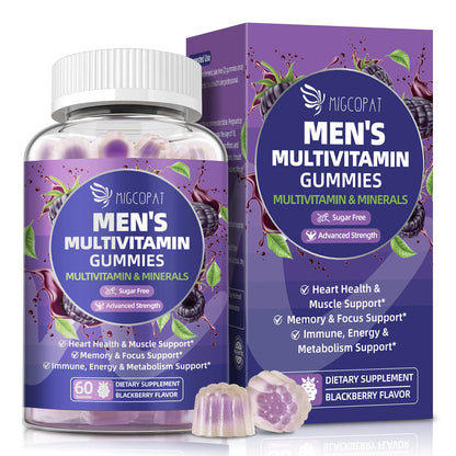Multivitamin for Men Gummies with Omega-3, Probiotics – Sugar-Free Blackberry Flavor | Heart, Brain, Muscle Support