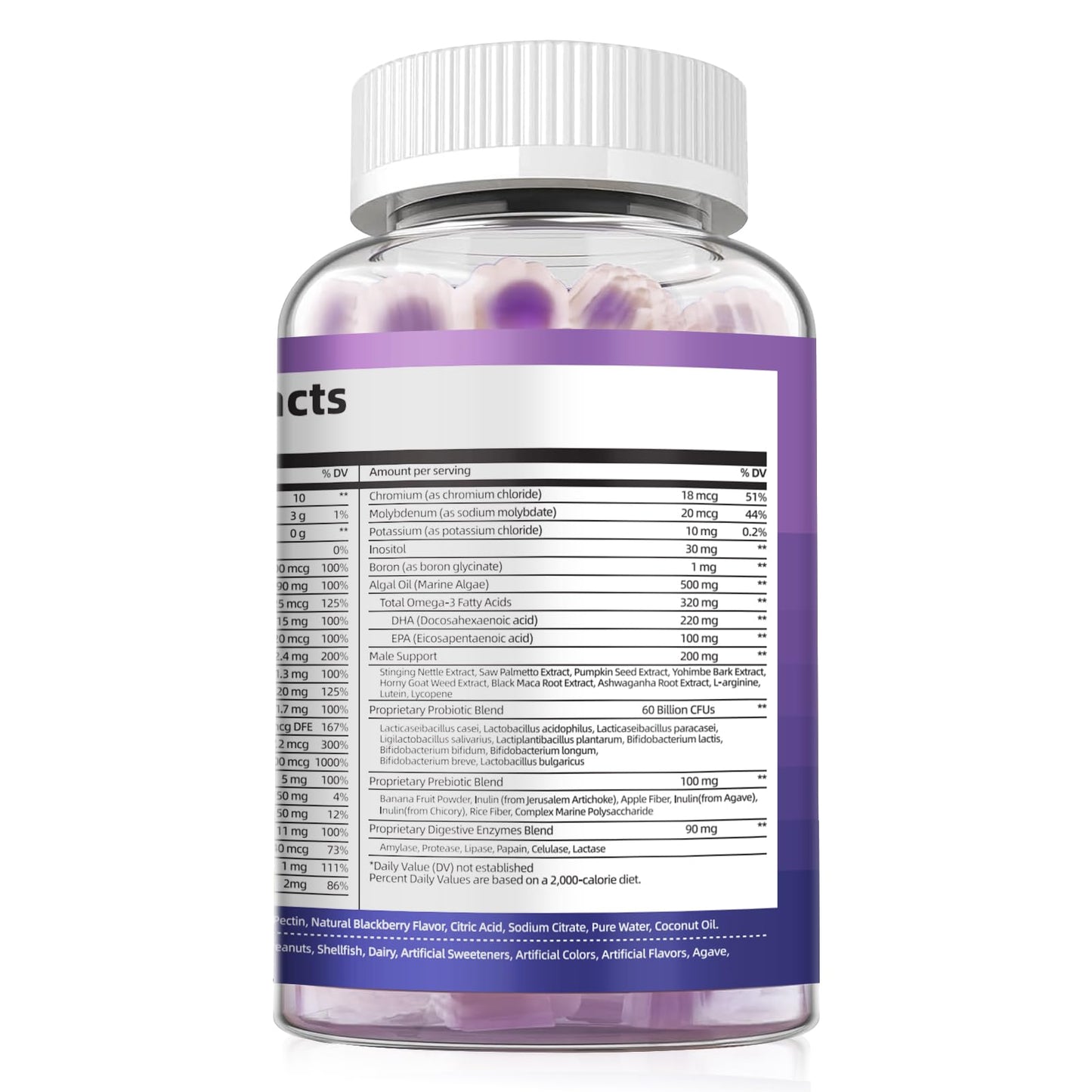 Multivitamin for Men Gummies with Omega-3, Probiotics – Sugar-Free Blackberry Flavor | Heart, Brain, Muscle Support