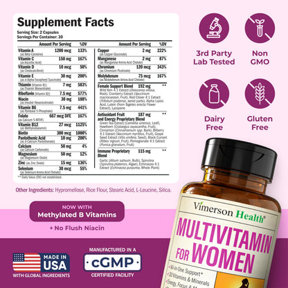 Multivitamin for Women - Methylated Vitamins & Minerals for Daily Support