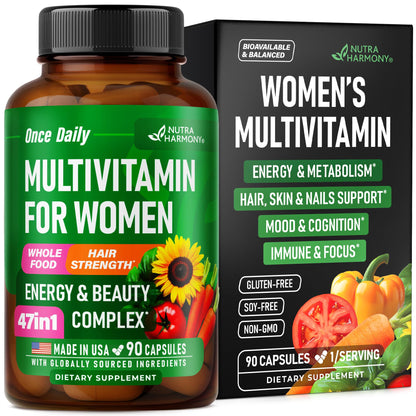 Multivitamin for Women 47-in-1 | Hair Growth, Digestion & Metabolism | Iron | Made in USA | 90 Capsules