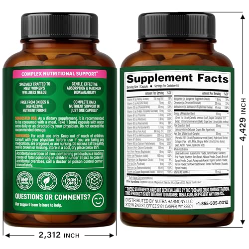Multivitamin for Women 47-in-1 | Hair Growth, Digestion & Metabolism | Iron | Made in USA | 90 Capsules