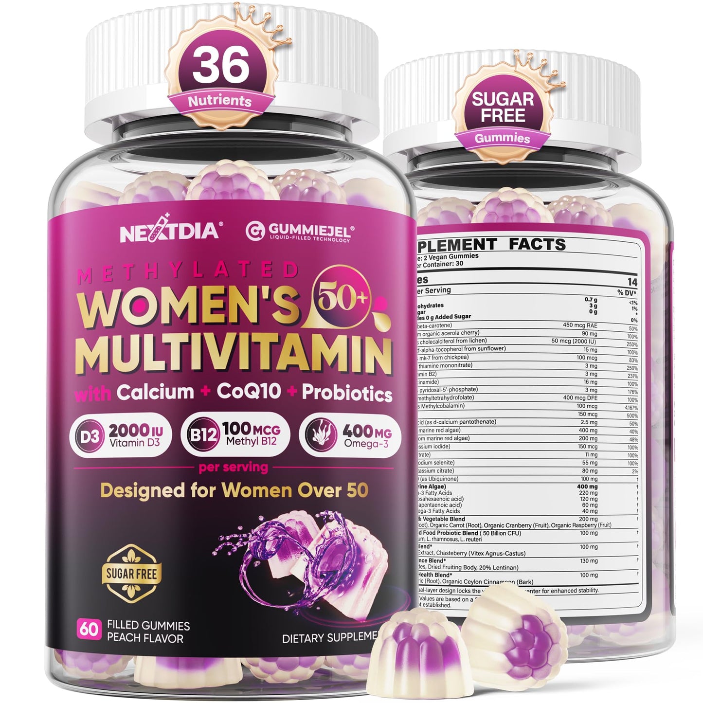 Multivitamin for Women 50+ Gummies – Vegan, Sugar Free, Omega-3, D3 K2, CoQ10
