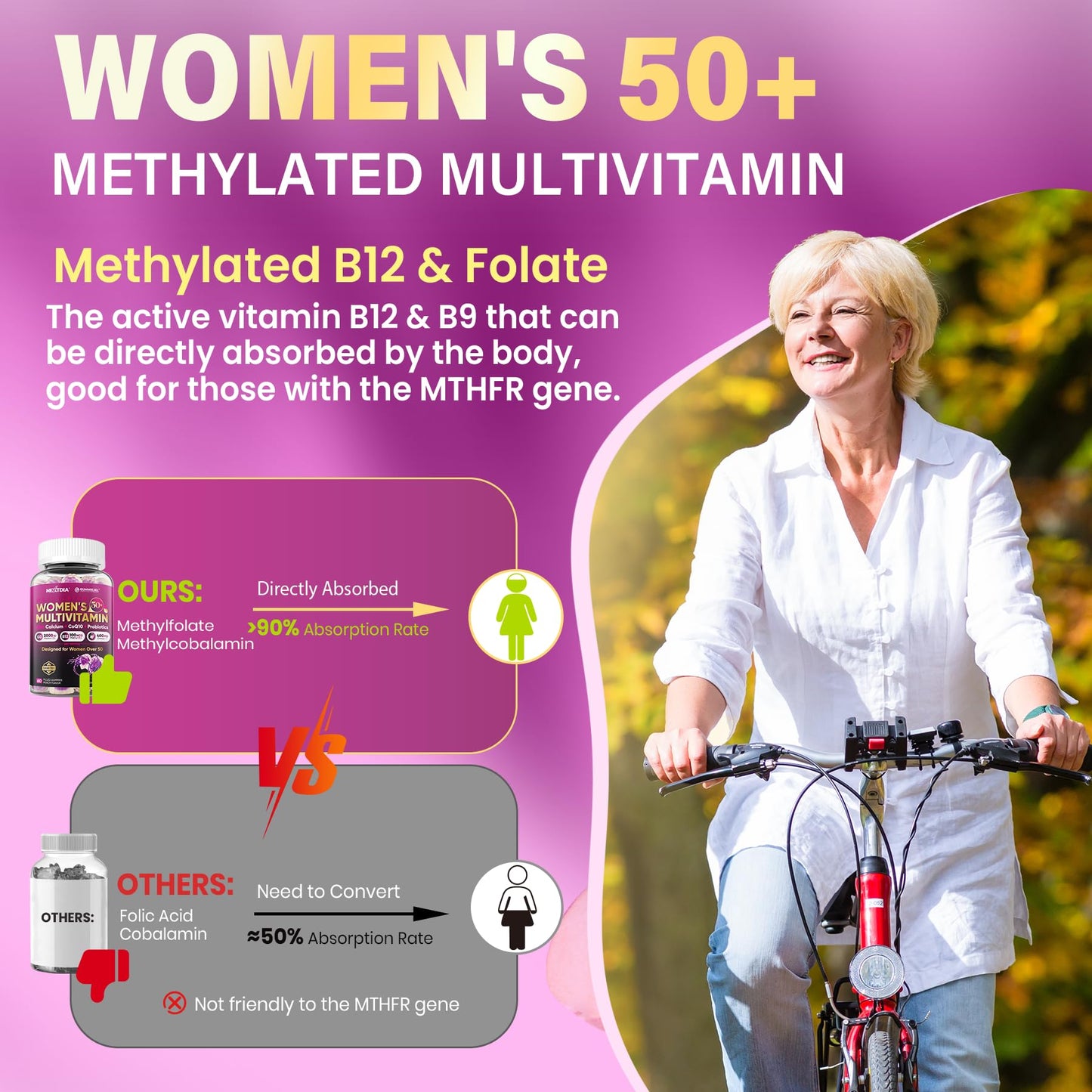 Multivitamin for Women 50+ Gummies – Vegan, Sugar Free, Omega-3, D3 K2, CoQ10