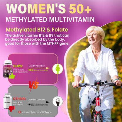 Multivitamin for Women 50+ Gummies – Vegan, Sugar Free, Omega-3, D3 K2, CoQ10