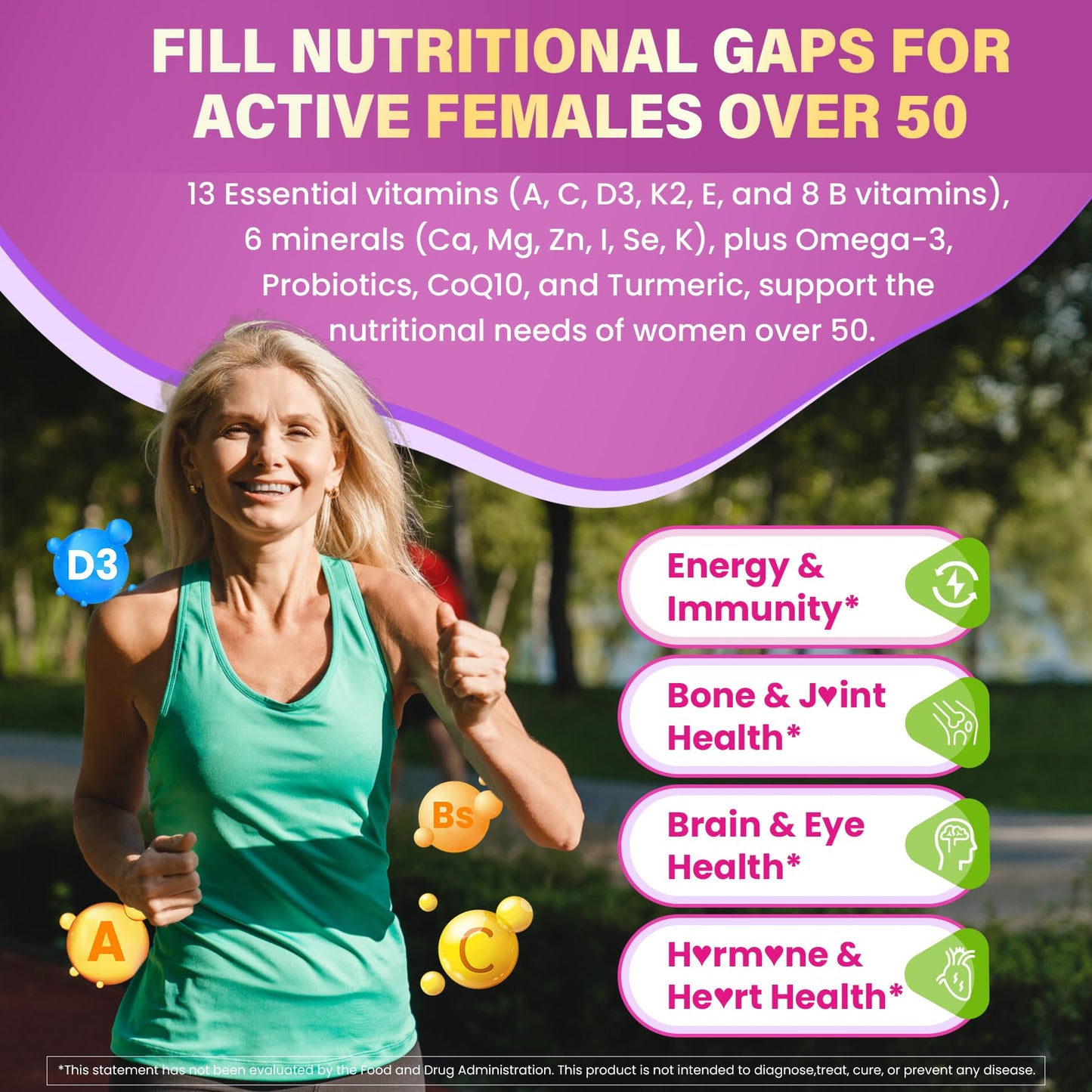 Multivitamin for Women 50+ Gummies – Vegan, Sugar Free, Omega-3, D3 K2, CoQ10