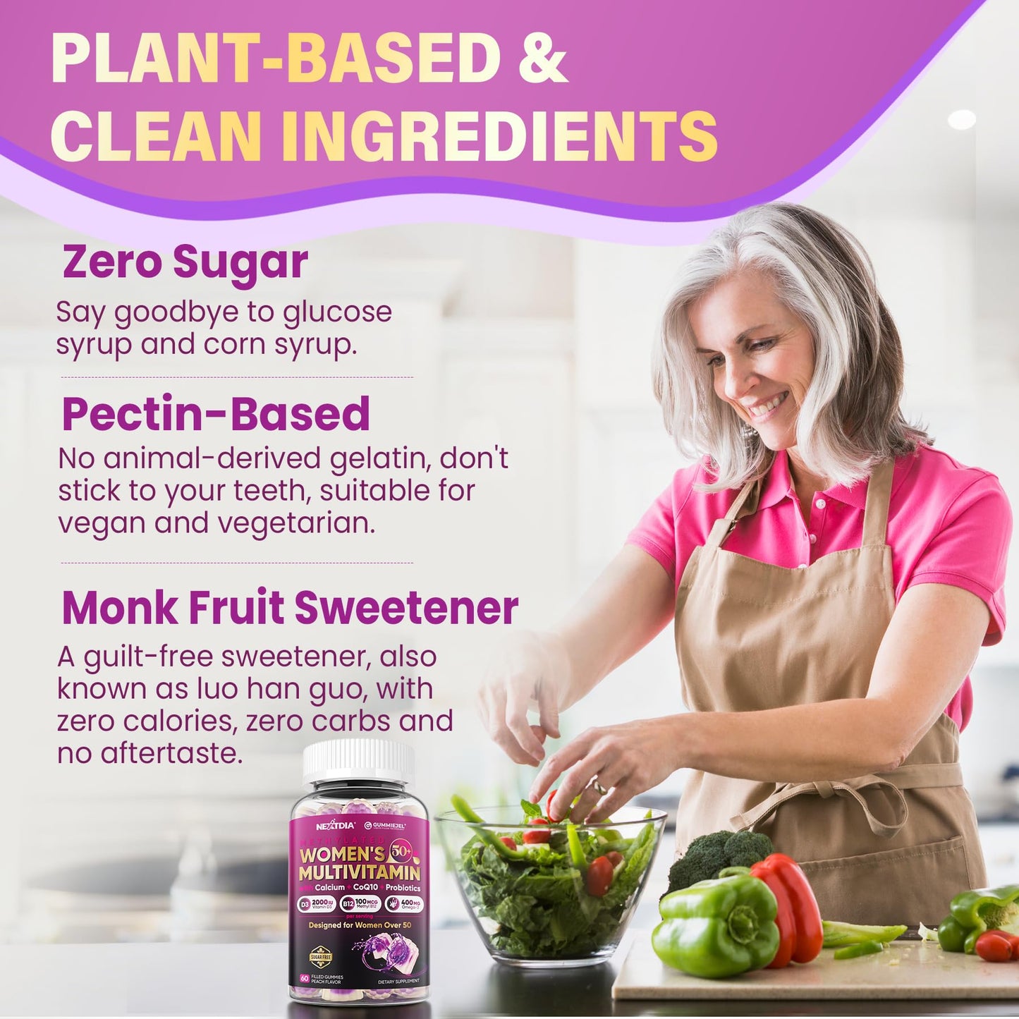 Multivitamin for Women 50+ Gummies – Vegan, Sugar Free, Omega-3, D3 K2, CoQ10