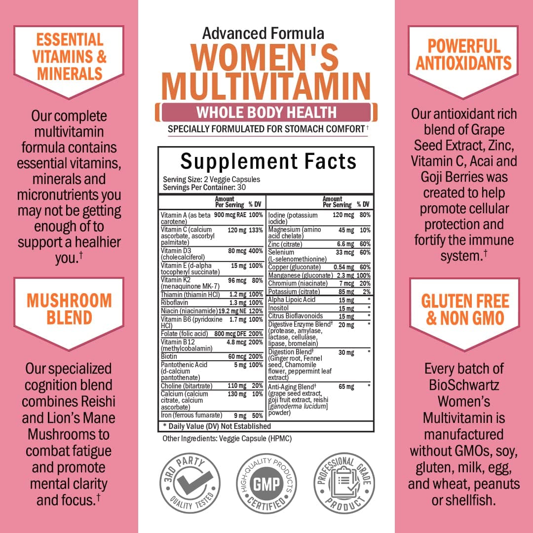 Women's Multivitamin with Vitamin D3 - Immunity & Joint Support - 60 Ct