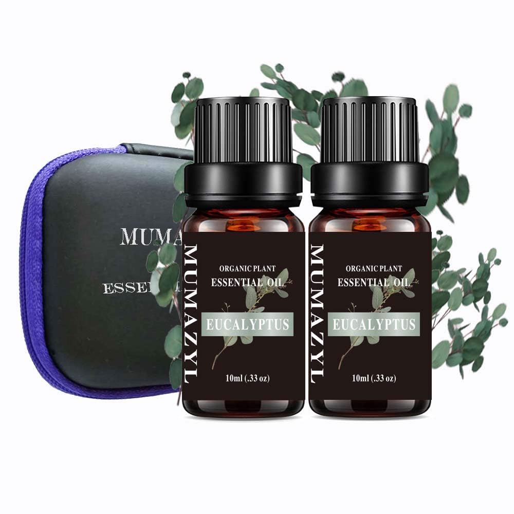 MUMAZYL Eucalyptus Essential Oil – 2x10ml Organic Pure Grade for Diffuser, Car, Candle Making, Humidifier