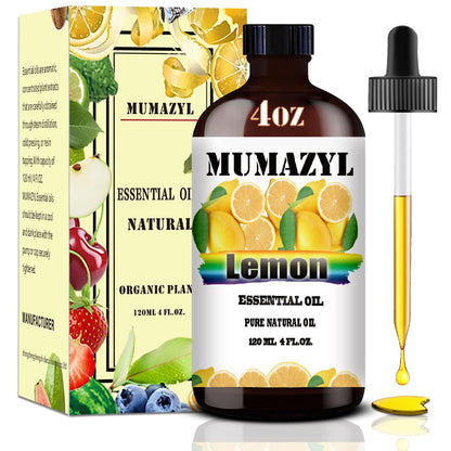 MUMAZYL Lemon Essential Oil - 4oz (120 ml) Amber Glass Bottle with Dropper