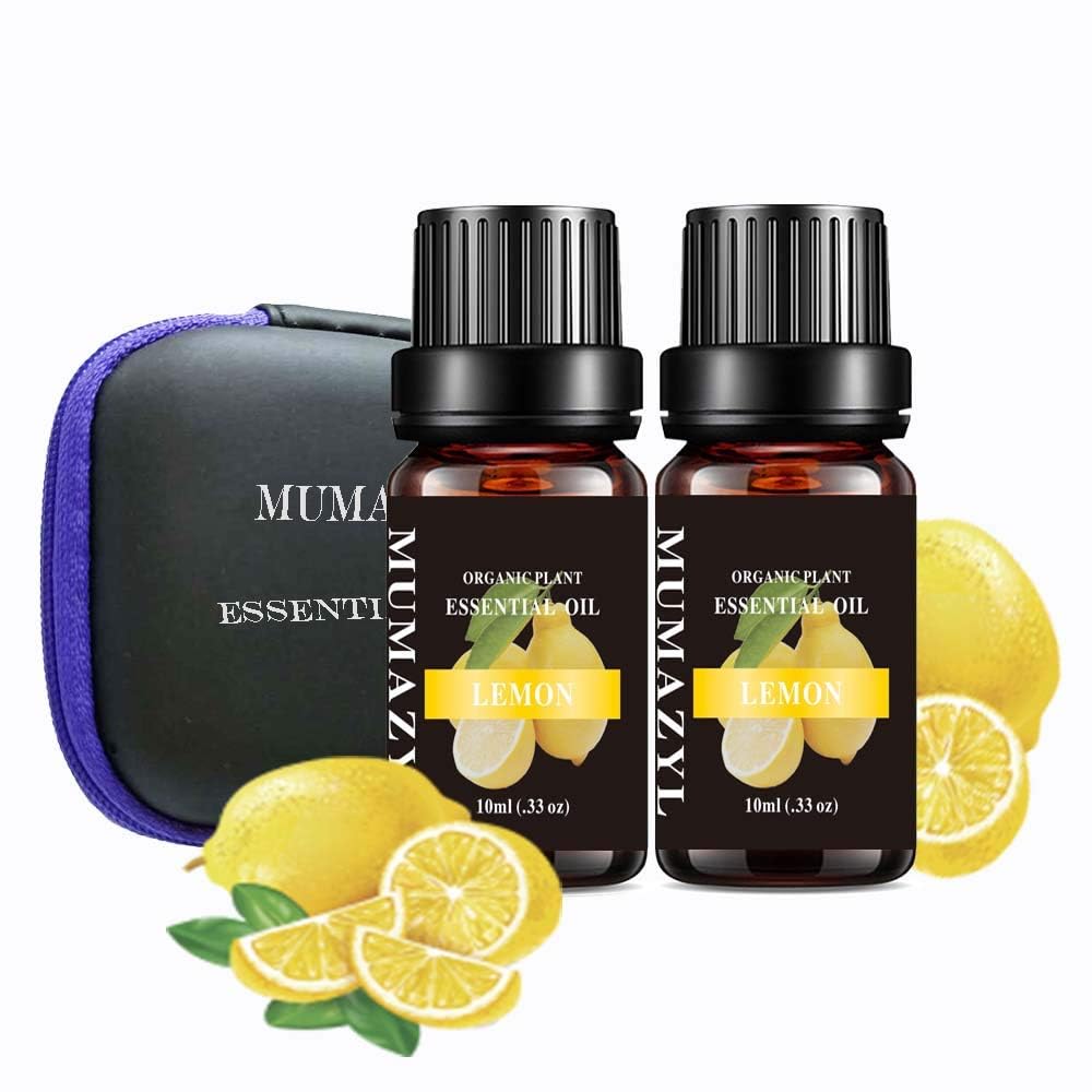 MUMAZYL Lemon Essential Oil Set – 2x10ml Organic Lemon Oil for Diffuser, Cleaning & Candles