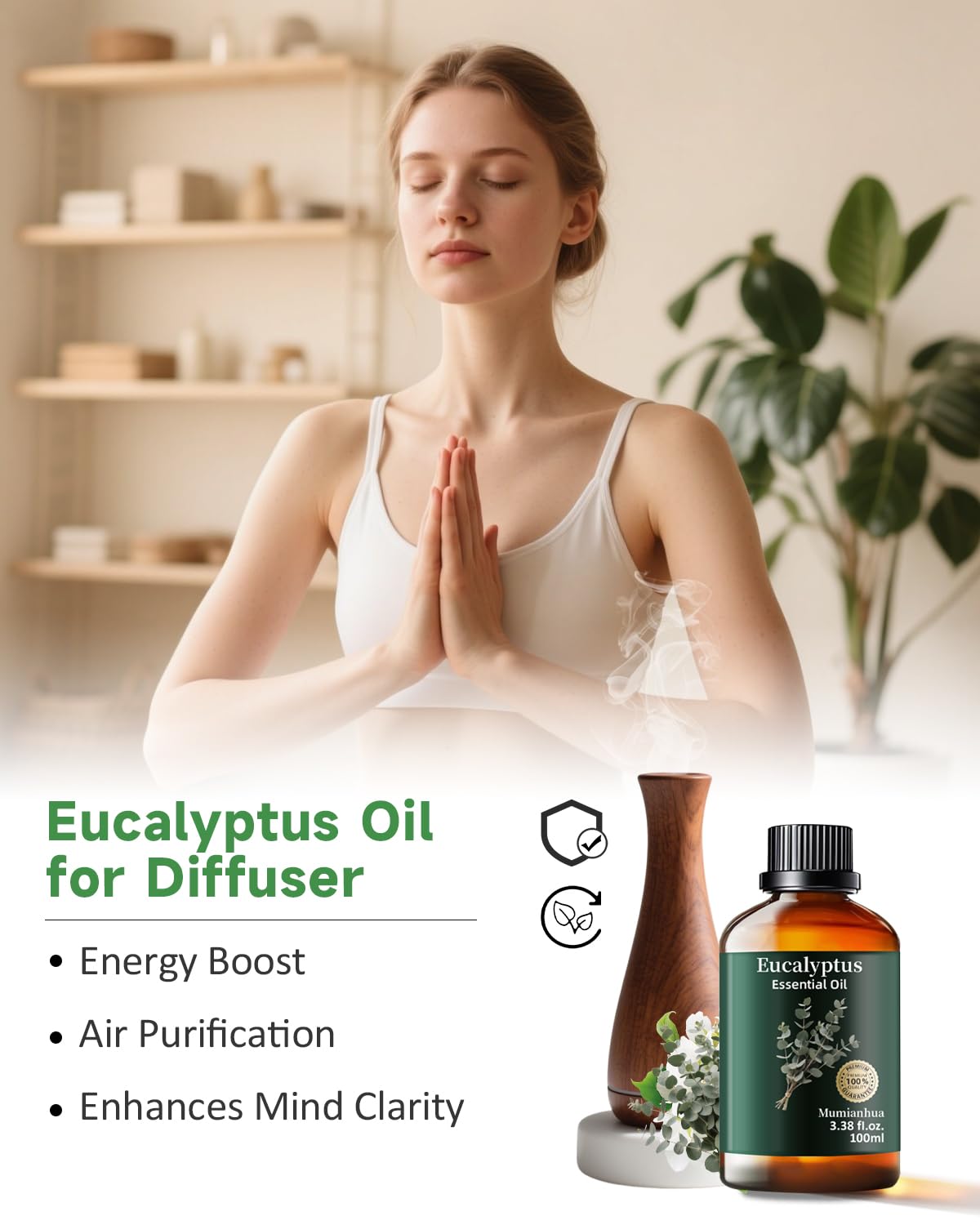 Pure Eucalyptus Essential Oil for Outdoor Shield – Patio & Garden | Mumianhua 3.38 Fl Oz