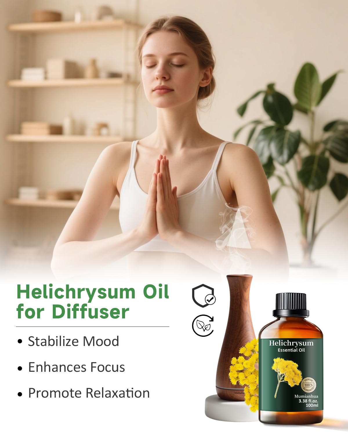 Helichrysum Essential Oil Pure - Mumianhua Helichrysum Oil (3.38 Fl oz)