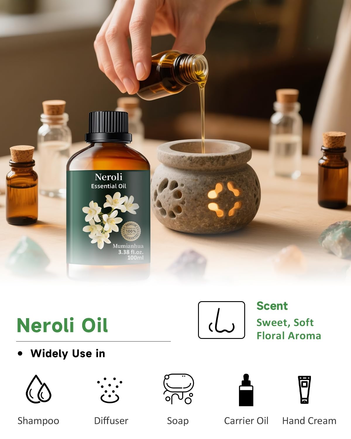 Mumianhua Neroli Essential Oil 100% Pure Therapeutic Grade - 3.38 fl oz