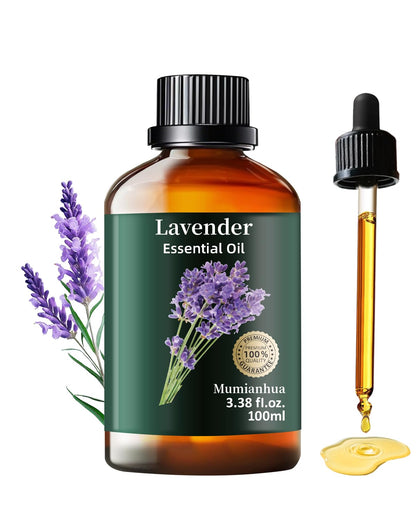 Pure Lavender Essential Oil - Mumianhua Natural Lavender Oil for Diffusers, Skin, Hair, Soap & Candles (3.38 Fl Oz)