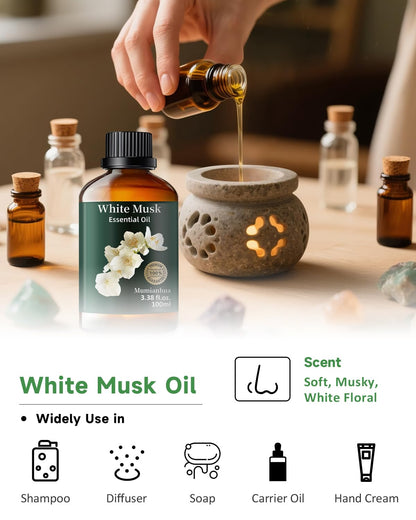 Mumianhua White Musk Oil 100% Pure – Therapeutic Grade Essential Oil for Diffusers, Skin & Body Care (3.38 fl oz)