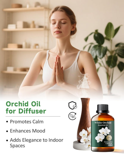 Mumianhua White Orchid Essential Oil 100ml – Therapeutic Grade for Diffuser, Skin & Candles