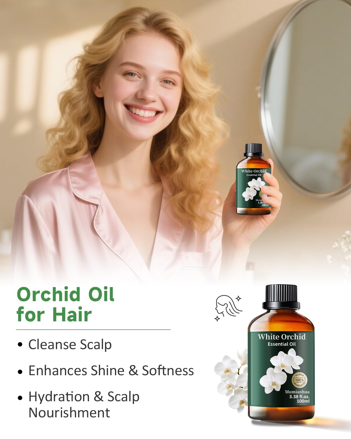Mumianhua White Orchid Essential Oil 100ml – Therapeutic Grade for Diffuser, Skin & Candles