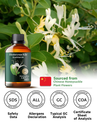 Pure Honeysuckle Essential Oil for Bedtime Serenity – Relaxation, Pillow Mist & Diffuser | Mumianhua 3.38 fl oz