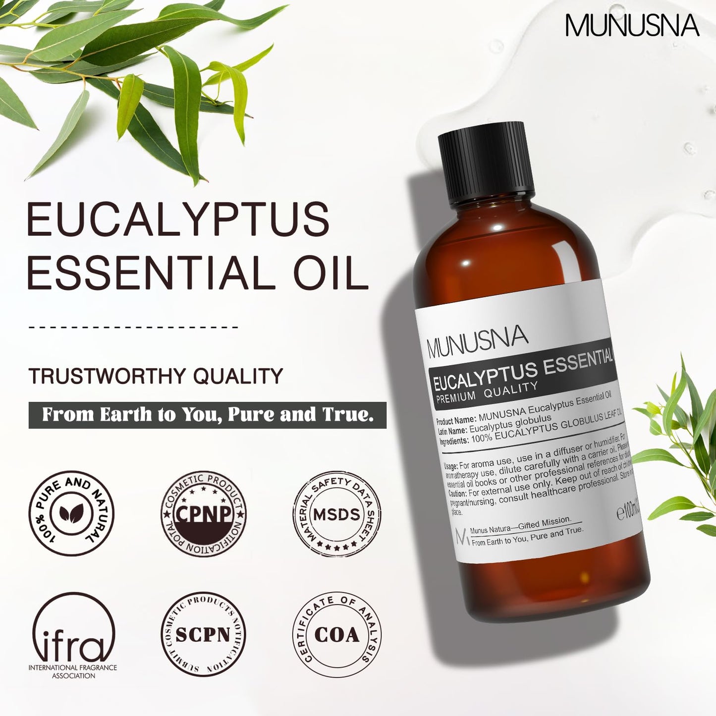 MUNUSNA Eucalyptus Essential Oil – Premium Grade, 100ML, 100% Natural