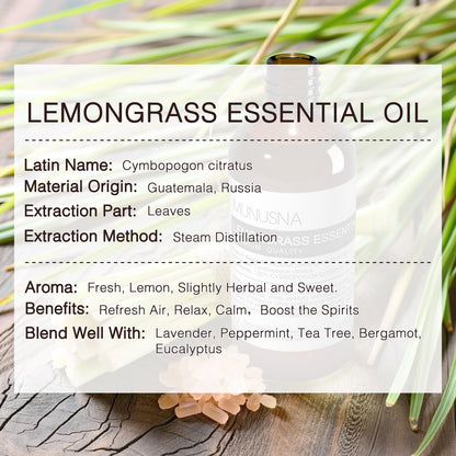 MUNUSNA Lemongrass Essential Oil 100% Natural – 100ML Premium Aromatherapy