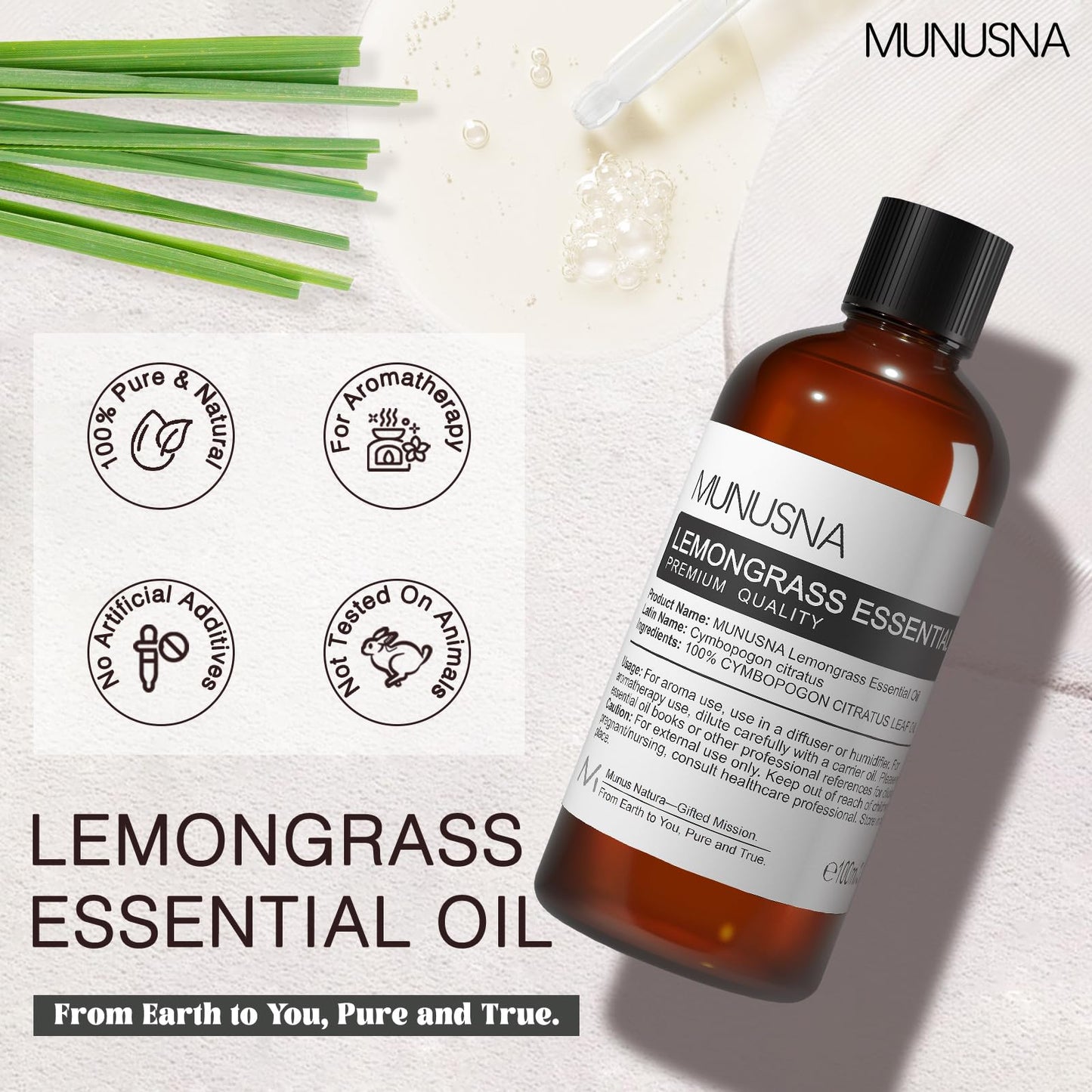 MUNUSNA Lemongrass Essential Oil 100% Natural – 100ML Premium Aromatherapy