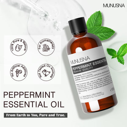 MUNUSNA Peppermint Essential Oil 100% Pure & Natural - 100ML | Aromatherapy, Diffuser, Skin & Hair Care